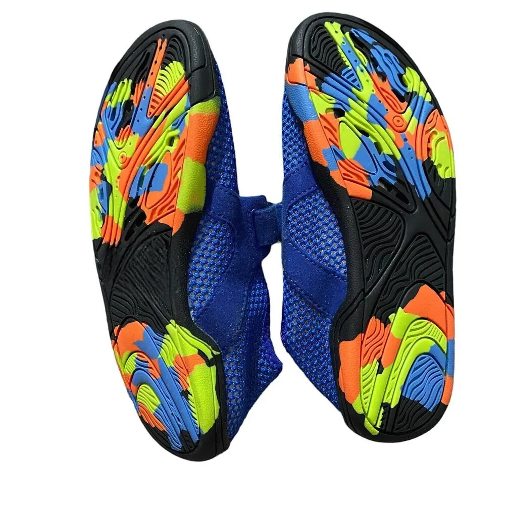 Merence Boys Unisex Water Shoes Blue Mesh Adjustable Strap Multi Bottom Size 34